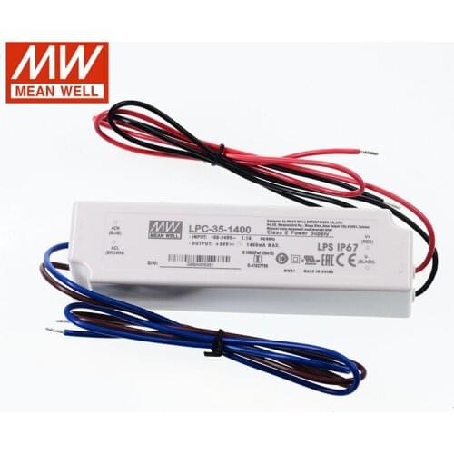 LPC-35-1400 MEAN WELL Switching Power Supply 110V/220V AC to 9~24V DC 1400mA 33.6W waterproof IP67 LED driver