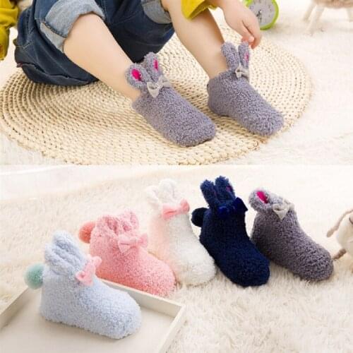 Lovely Baby Boys Girls Infant Winter Coral Fleece Cartoon Socks Warm Anti Slip Floor Socks Kids Socks Grey, Pink, White Unisex