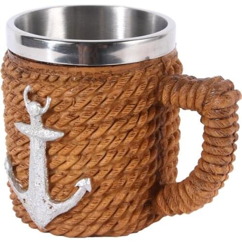 Nautical anchor Stainless Steel Resin 3D Beer Mug Goblet Game Tankard Coffee Cup Wine Glass Mugs 350ml BEST GOT Gift