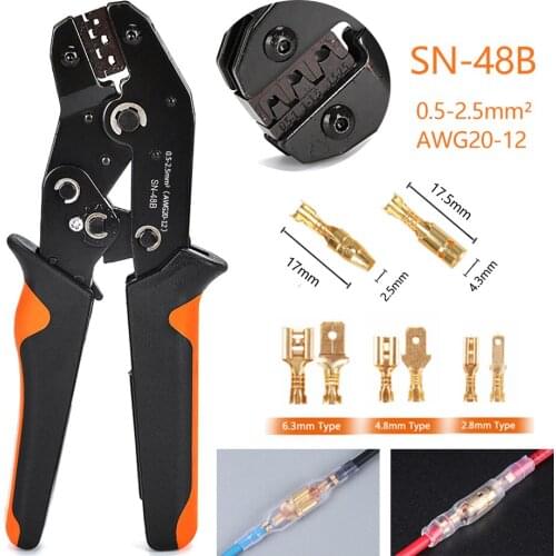Wire Terminal Crimping Tool Kit Ratchet Wire Crimper 0.5-2.5mm² with Female Male Spade Connectors & Bullet Connectors Terminals