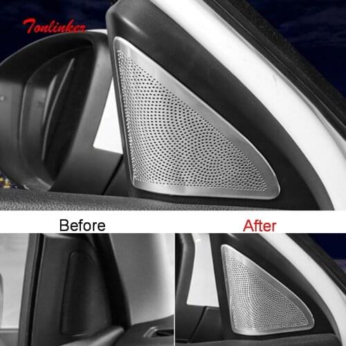 Tonlinker Interior Window triangle Speaker Cover sticker for SKODA OCTAVIA/RS 2015-19 Car Styling 2 PCS Stainless steel sticker