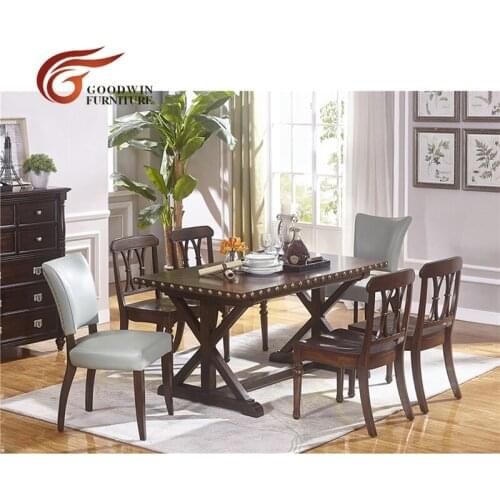 Cheap dining room table and leather wood chair with classic wooden dark color of dining room furniture WA431
