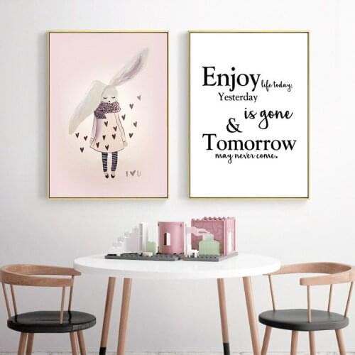 Nordic Home Decor Canvas Painting Wall Art Cartoon Letter Poster Quote Print Girl Bedroom Modern Minimalist Backdrop Picture