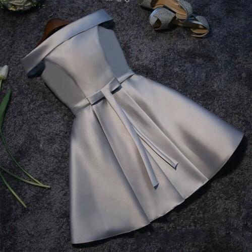 2021 New Noble Gray Satin Short Evening Dress Sexy Off The Shoulder Plus Size Lace Up Slim Party Prom Dress Robe De Soiree