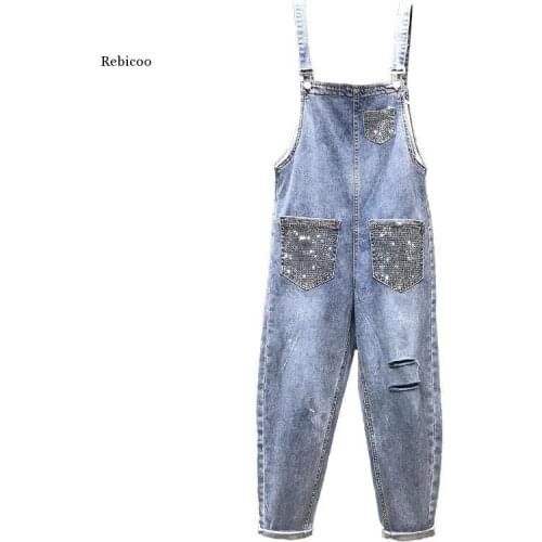 2021 spring summer autumn new women fashion casual Denim Pants woman female OL ripped jeans rompers