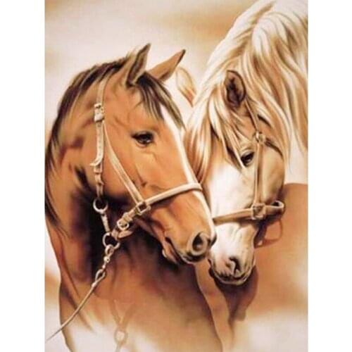 New 5D DIY Full Square Round Diamond Diamond Painting "Horse Couple" Diamond Embroidery Cross Stitch Rhinestone Mosaic Painting