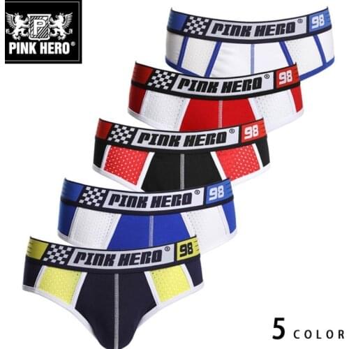 PINK HEROES 5pcs/lot Sexy Men Cotton Briefs Underwear Breathable Silk Mesh Pants Male Spelling Comfortable Brand red XXL