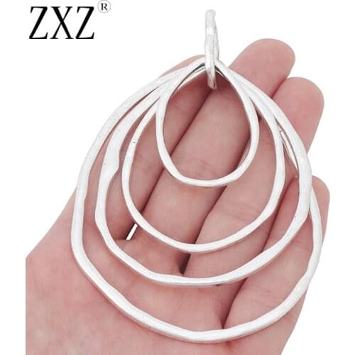 ZXZ 2pcs Tibetan Silver Large Hammered 4 Rings Circles Statement Charms Pendants for Necklace Jewelry Making Findings 102x70mm
