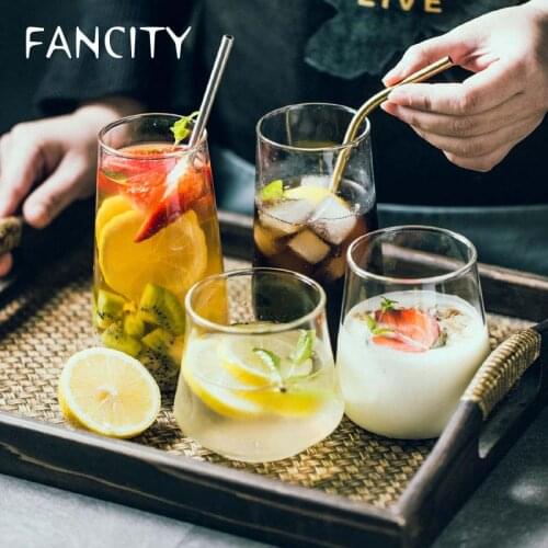 FANCITY Transparent glass milk tea shop thick and durable juice cup breakfast high-value girls milk cup drinking cup