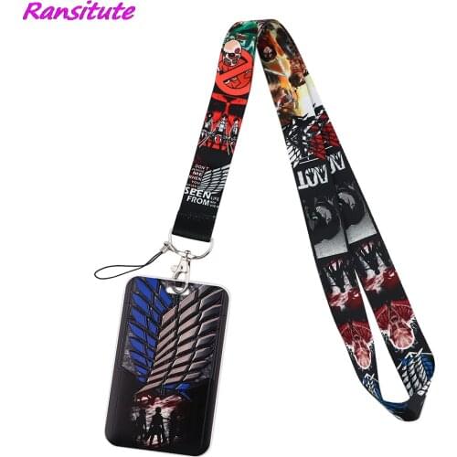 Ransitute R1824 Anime Attack Corps Lanyard Card Holder Student Hanging Neck Mobile Phone Lanyard Badge Subway Access Card Holder