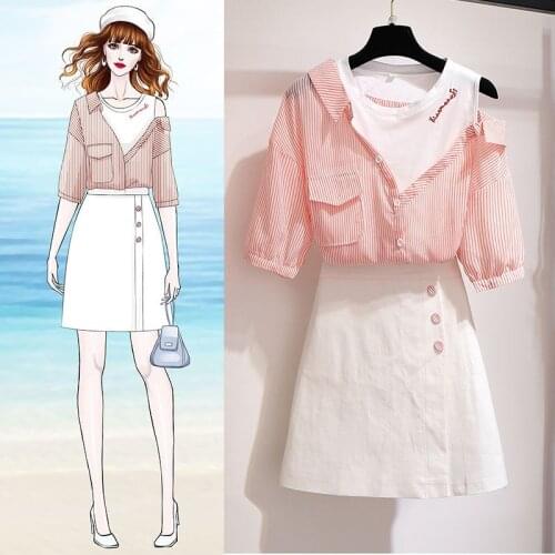 Plus size womens 200-pound fat sister spring and summer suit, female western style, two-piece dress