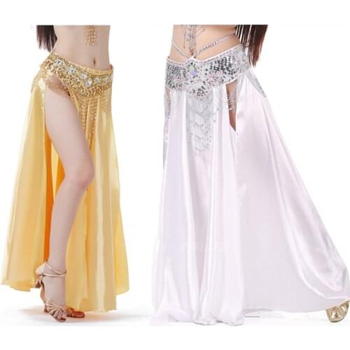 Plus Size Solid Color Belly Dancing Skirt Woman Chiffon Split Sexy Gypsy Spanish Flamenco Oriental Ethnic Performance Costumes