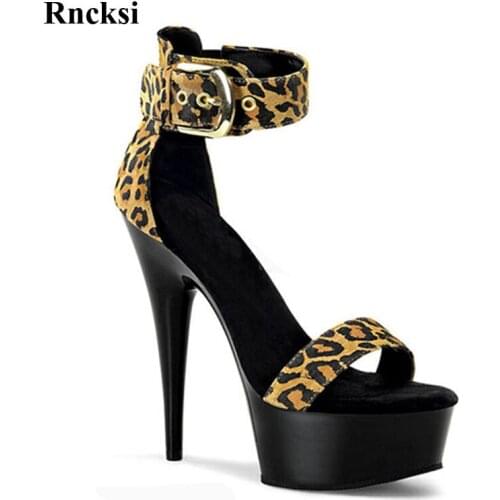 Rncksi Fashion Ankle Strap Sexy Leopard Ultra 15cm High Heel Shoes Sandals, Pole Dance Shoes, High Heel Wedding Shoes