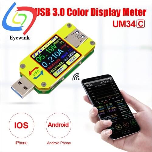 UM34 UM34C for APP USB 3.0 Type-C DC Voltmeter ammeter voltage current meter battery charge measure cable resistance Tester