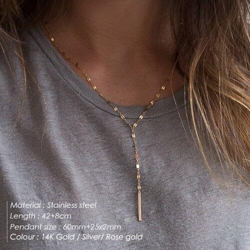Stainless Steel Y-shaped Pendants Necklace Luxury Bamboo Chain Choker For Women Gift Minimalist Fashion Jewelry Accessories