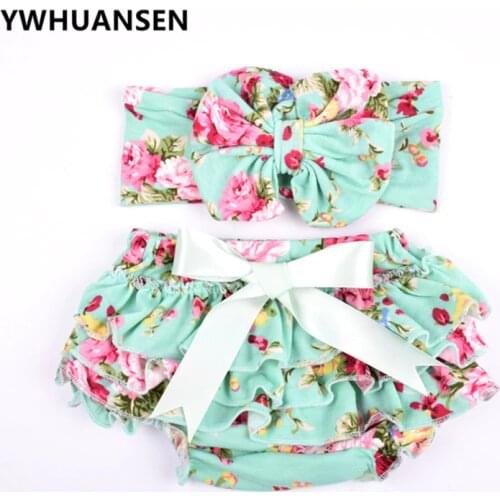 YWHUANSEN 2pcs/set Princess Panties With Headband Floral Ruffles Girls Briefs Fashion Panties For Girls Underwear Childrens