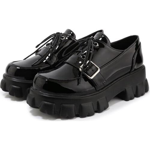 ZJVI 2020 Woman Fashion Round Toe Thick Heels Flat Shoes For Women Autumn Ladies Black Lace Up Casual Falts Shoes Loafers White
