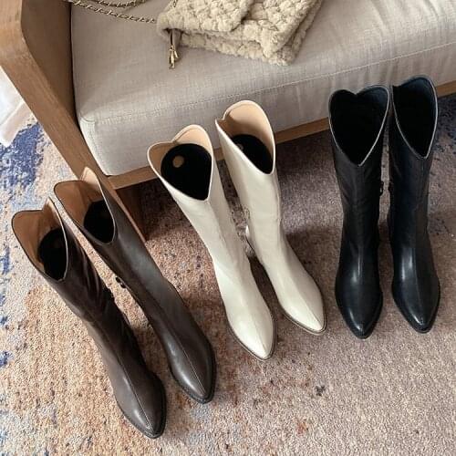 Womens boots womens high heels side zipper casual shoes autumn knee high boots Pu pointed tight boots