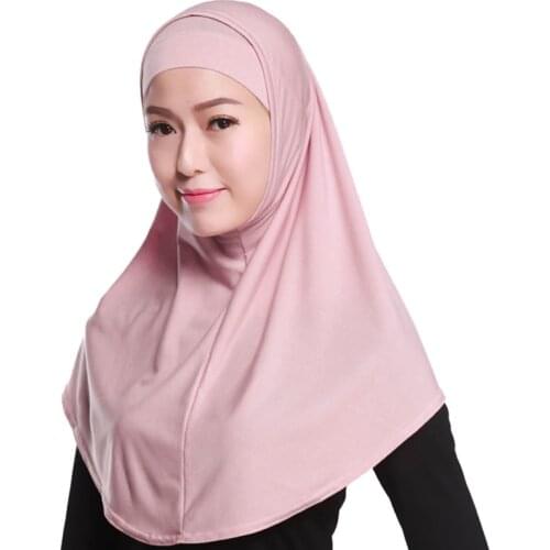 Womens 2 Piece Solid Color Amira Jersey Muslim Hijab Soft Cotton Stretch Head Scarf with Tube Inner Underscarf Cap Hood