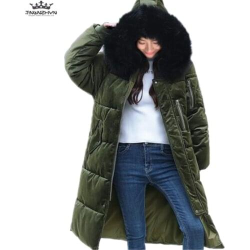 Tnlnzhyn 2019 New Winter Women Coat Fashion Thick Fur Collar Hooded Down Cotton Jacket Winter Gold Velvet Down Jacket Coat Y766