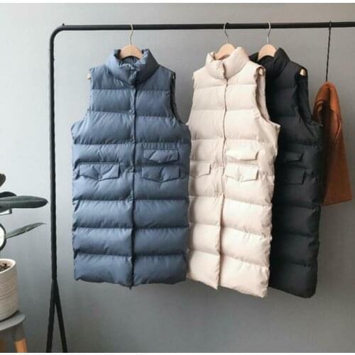 Women Winter Body Warmer Waistcoat Gilet Puffer Vest Jacket Long Parka Vest Womens Fashion Slimming Solid Color Sleeveless Coat