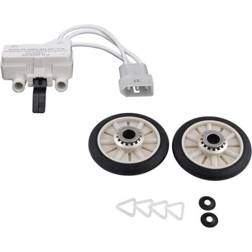 1Pcs Dryer Door Switch & 2PCS 349241T Dryer Drum Roller Kit For Whirlpool Kenmore Sears