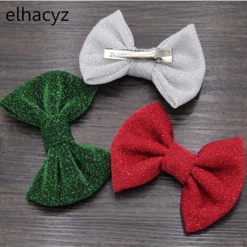10pcs/lot Christmas Glitter Hair Bows With Clip Bow Hairpins 4'' Glitter Hair Clips Headwear Girls Children DIY Hair Accessories
