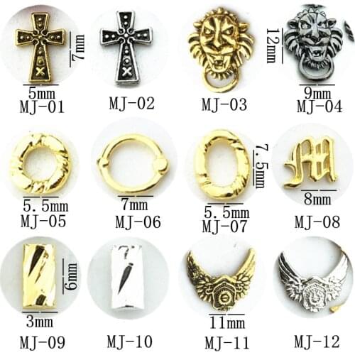 10Pcs/Lot Japan Retro Gold Silver Cross Ghost Medal Letter"m"Metal Alloy Nail Art Deco Nail Stickers/Charms/ Tools for Manicure