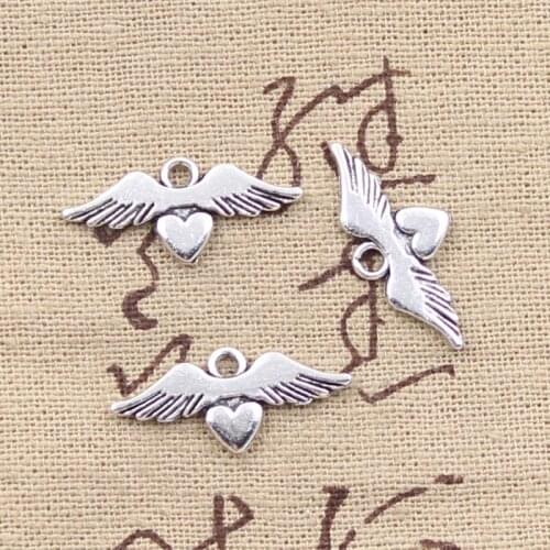 30pcs Charms Heart Wings 10x23mm Antique Silver Color Pendants DIY Necklace Crafts Making Findings Handmade Tibetan Jewelry