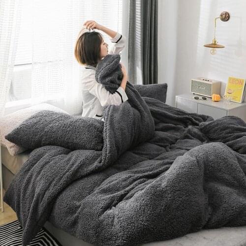 30 Quilt Cover Winter Fleece Bedding Sets Soft Warm Duvet Cover Cashmere Solid Lamb Cashmere Bedding Cover Winter
