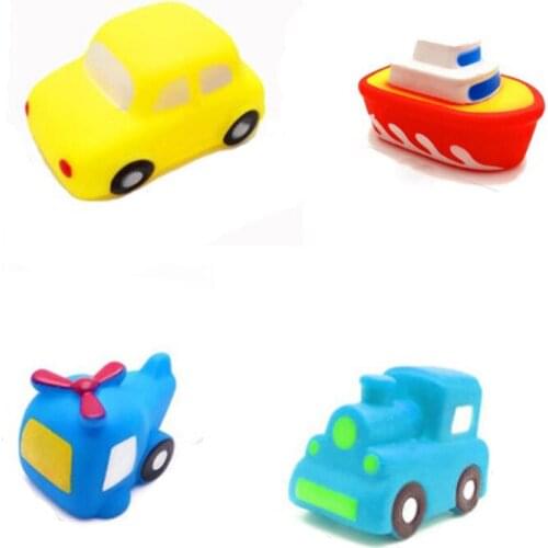4PCS/lot Baby Bath Toys Vehicle Model Soft Rubber Cartoon Simulation Car Airplane Bathing Water Spraying Squeeze Sounding Toys