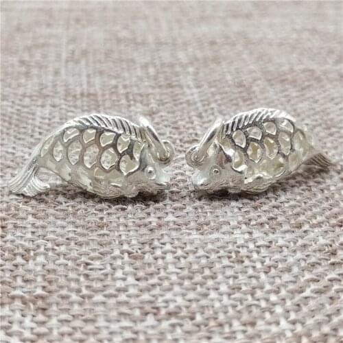 925 Sterling Silver Shiny Hollow Fish Charms 3D for Necklace Bracelet