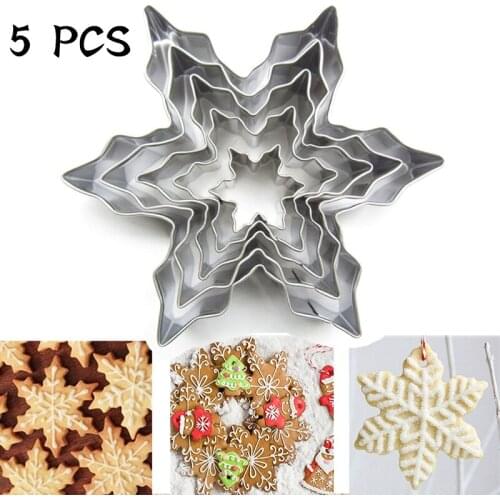 5Pcs/set Snowflake Shape Cookie Cutter Stainless Steel Snow Form Cookie Mold DIY Fondant Chocolate Cake Decoration Mould Bakewar