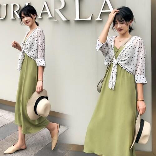 8227# Maternity Clothes Stylish 2Pcs Maternity Nursing Dress Set Clothes for Pregnant Women Breastfeeding Pregnant Women Suit