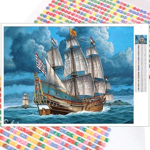 Diamond Painting Cartoon Ocean Sailing Boat Scenery 5D DIY Mosaic Kit Embroidery Full Square Round Christmas Gift Home Decor