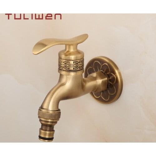 Antique Brass Faucet Outdoor Decorative Garden Faucet with Quick Hose Connector Cold Water Tap Spray Nozzle