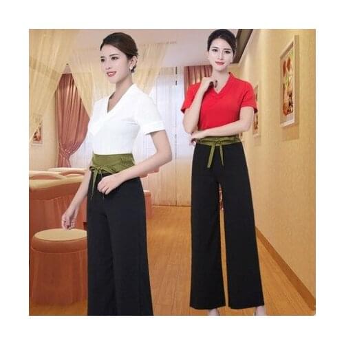 White red and black Spa uniform salon thai clothes Fashion Slim massage health Overalls set wholesale Beauty salon Work clothes