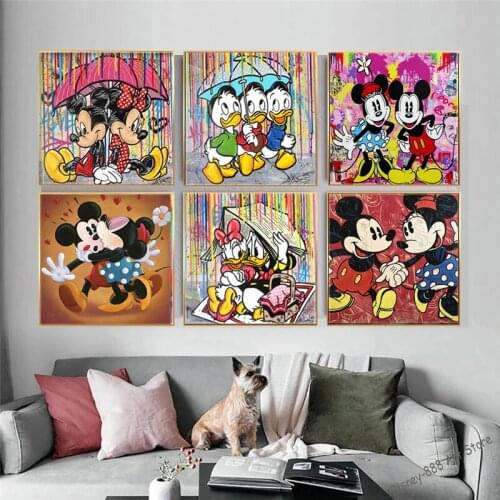 Catoon Graffiti Art Mickey Minnie Poster Disney Donald Duck Love Life Street Art Canvas Painting Prints Wall Pictures Hoom Decor