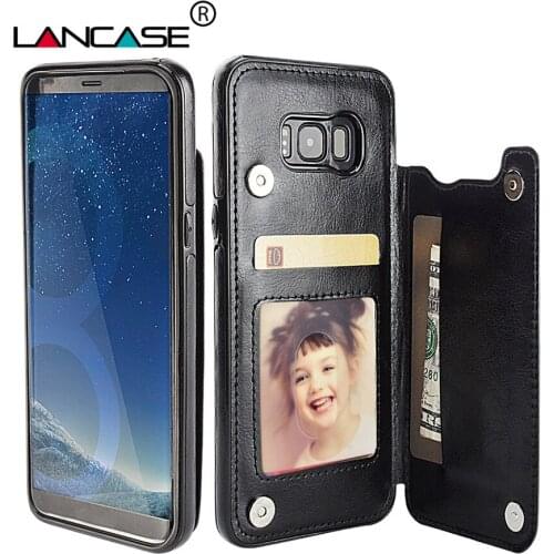 LANCASE Wallet Case for Samsung S9 Case Card Slots Holder Leather Back Flip Cover for Galaxy S9 S8 Plus Case TPU hoesje Magnetic