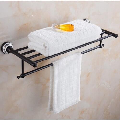 Black Oil Rubbed Bronze Wall Mounted Porcelain Base Bathroom Towel Rail Holder Storage Rack Shelf Bar KD747