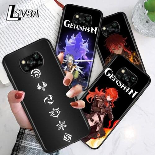 Anime Genshin darbe For Xiaomi Poco C3 M3 M2 X3 NFC X2 F2 Pro F1 F3 Mi Play Mix 3 A2 Lite A1 6 5X Black Soft TPU Phone Case
