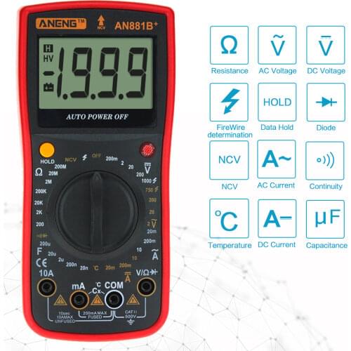 AN881B+ true rms digital multimeter tester transistor testers manual high precision digitals multimeter tester ac dc multi meter