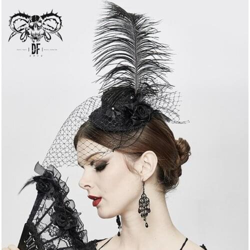 Devil Fashion Womens Gothic Feather Small Headwear Gorgeous Net Splicing Evening Dinner Hair Accessories