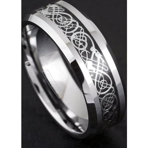 FDLK Luxury Jewelry Accessories 8mm Black / Silver Color Stainless Steel Wedding Ring Dragon Stainless Steel Rings for Men