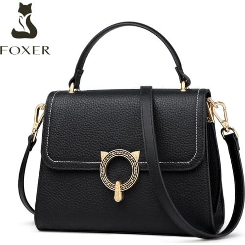 FOXER Women Stylish Cow Leathe Handbag Large Capacity Chic Totes Lady Luxury Shoulder Bags Women Cross body Bag for Female Purse