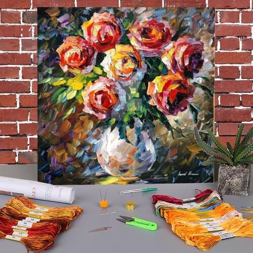 Lovely Flowers Printed 11CT Cross Stitch Patterns DIY Embroidery DMC Threads Handicraft Painting Knitting Handmade Different