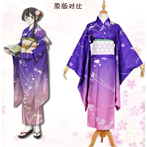 Game Kantai Collection Cosplay Costume Oyodo Kimono Halloween Party Japanese Casual Sweet Cute Print Purple Kimono Costume