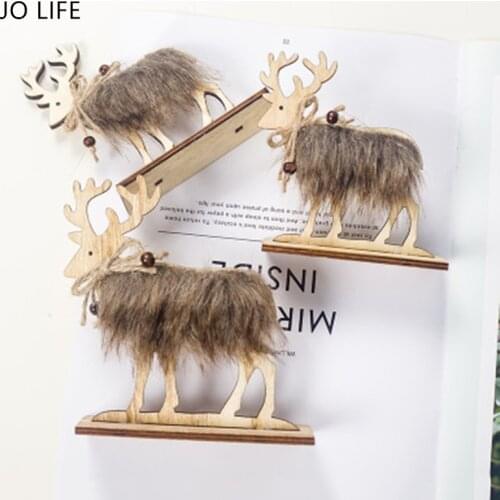 JO LIFE Xmas Stitching Felt Elk Wood Craft Christmas Tree Ornament Noel Wooden Reindeer Navidad Decoration