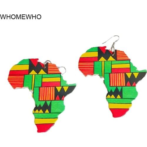 Africa Map Outline Wood African Colorful Printed Stripes Triangle Geometric Afro Earrings Vintage Jewelry Wooden DIY Accessories