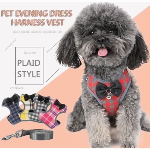 Plaid Evening Dress Small Dog collar perro Harness Vest With Leash Pitbull Mesh Puppy Beagle Cats Products For Pets Accessories